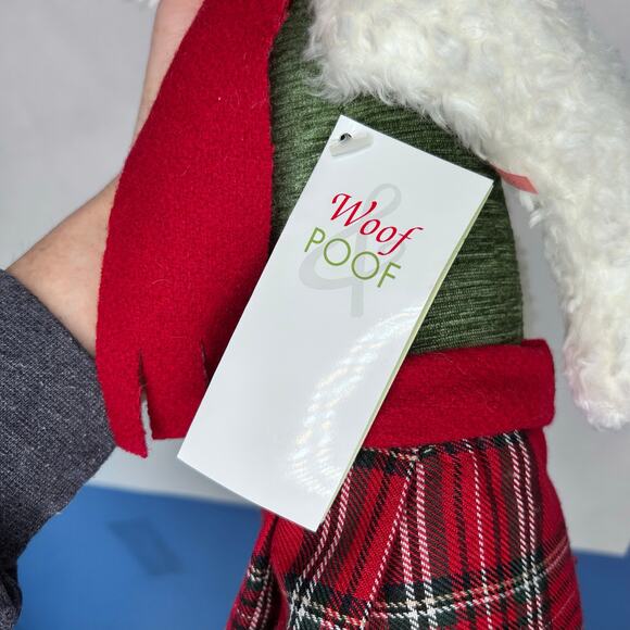 Woof & Poof Christmas Dog Airedale Terrier Plush Plaid Skirt Red Boots 28" - Picture 7 of 10